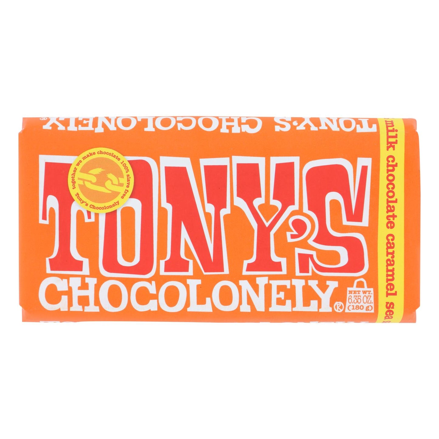 Tony's Chocolonely - Barra de chocolate con leche y caramelo SSL 32% - Caja de 15 - 6,35 oz