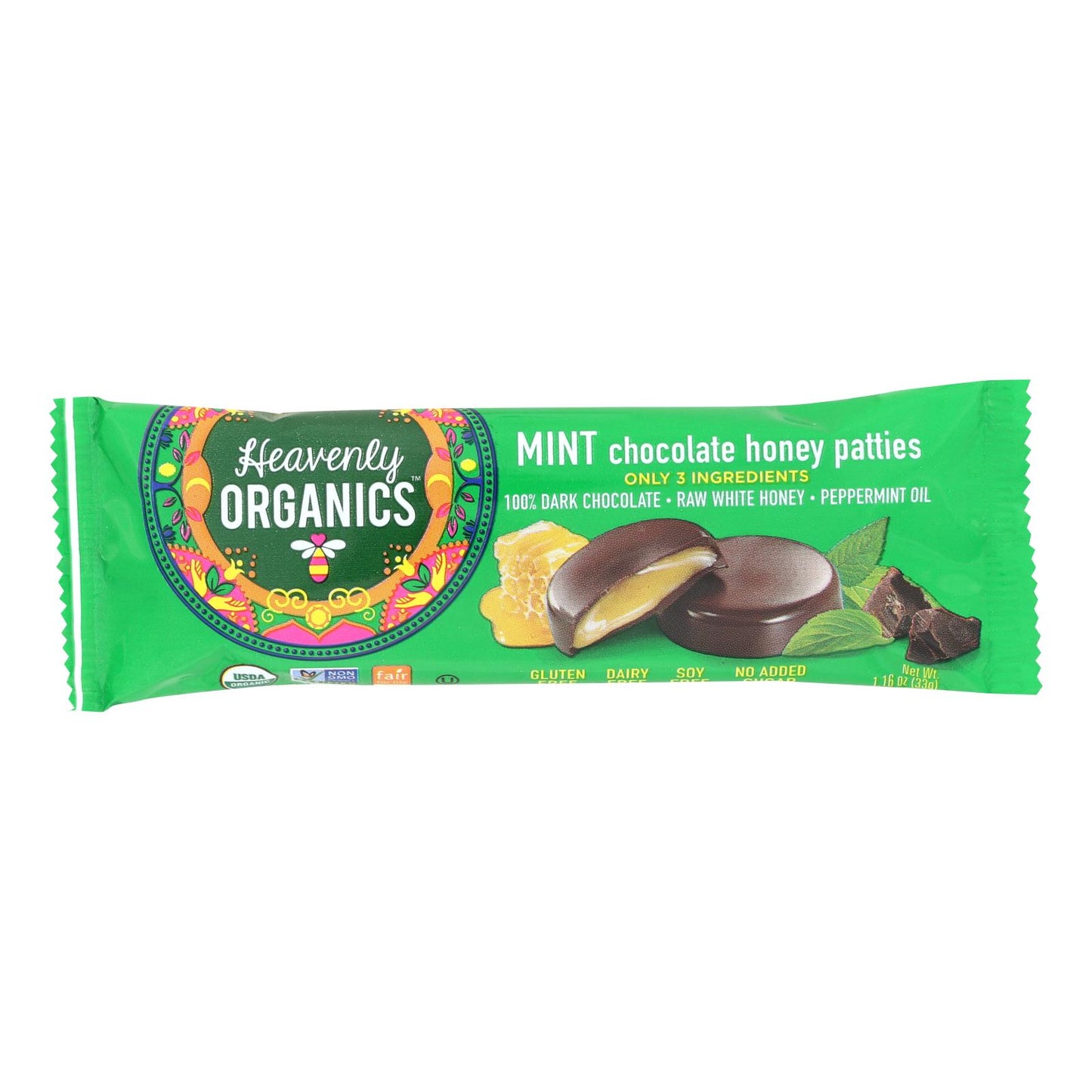 Heavenly Organics Honey Patties - Chocolate Mint - 1.2 Oz - Case Of 16