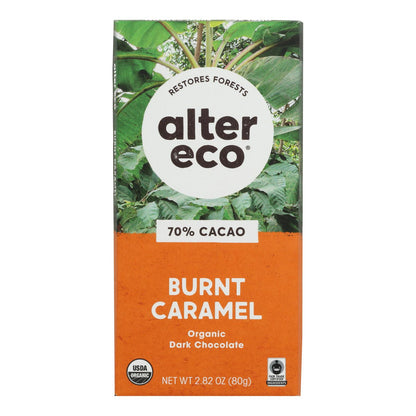 Barra de chocolate orgánico Alter Eco Americas - Caramelo quemado oscuro y salado - Barras de 2,82 oz - Caja de 12