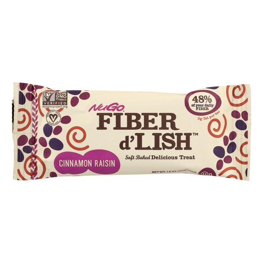 Barras Nugo Nutrition - Fiber Dlish - Canela y pasas - Barras de 1,6 oz - Caja de 16