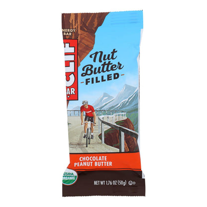 Barra energética rellena de mantequilla de nueces orgánica Clif Bar - Mantequilla de maní y chocolate - Caja de 12 - 1,76 oz.