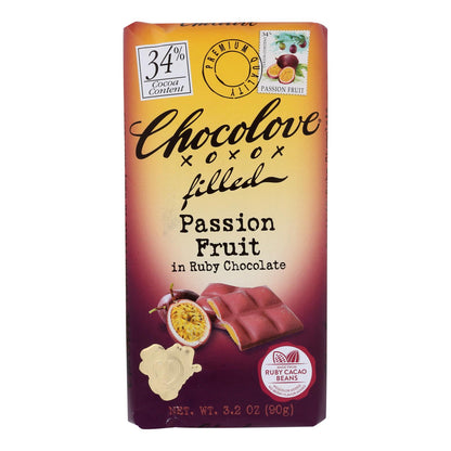 Chocolove Xoxox - Barra de maracuyá rellena de rubí - Caja de 10 - 3,2 oz