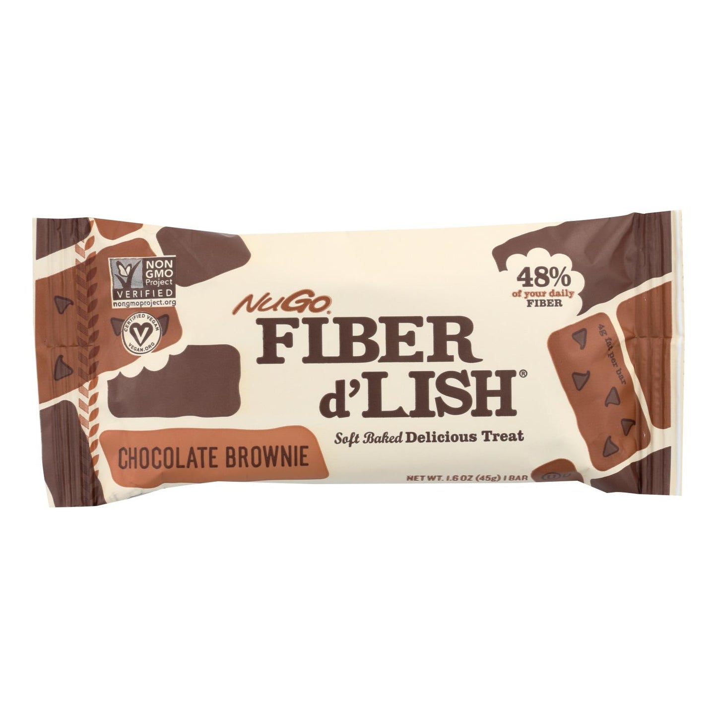 Barra de Nugo Nutrition - Fiber Dlish - Brownie de chocolate - Barras de 1,6 oz - Caja de 16