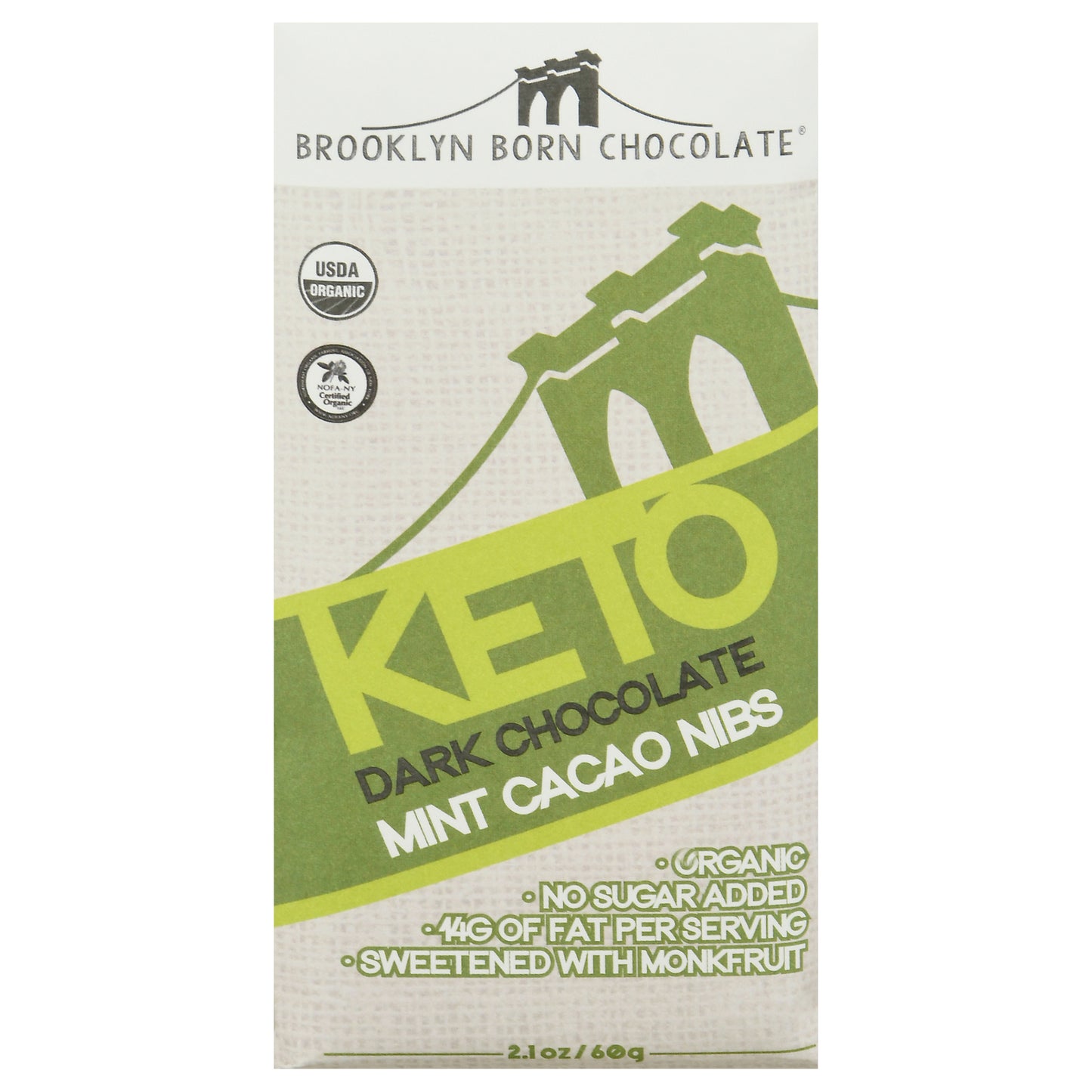 Brooklyn Born Chocolate - Barra de chocolate con menta y cacao cetogénico - Caja de 12 - 2,1 oz