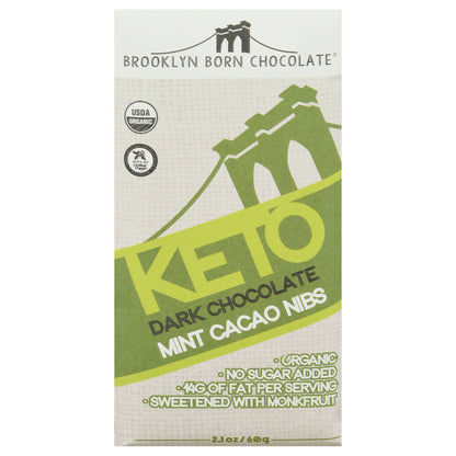 Brooklyn Born Chocolate - Barra de chocolate con menta y cacao cetogénico - Caja de 12 - 2,1 oz