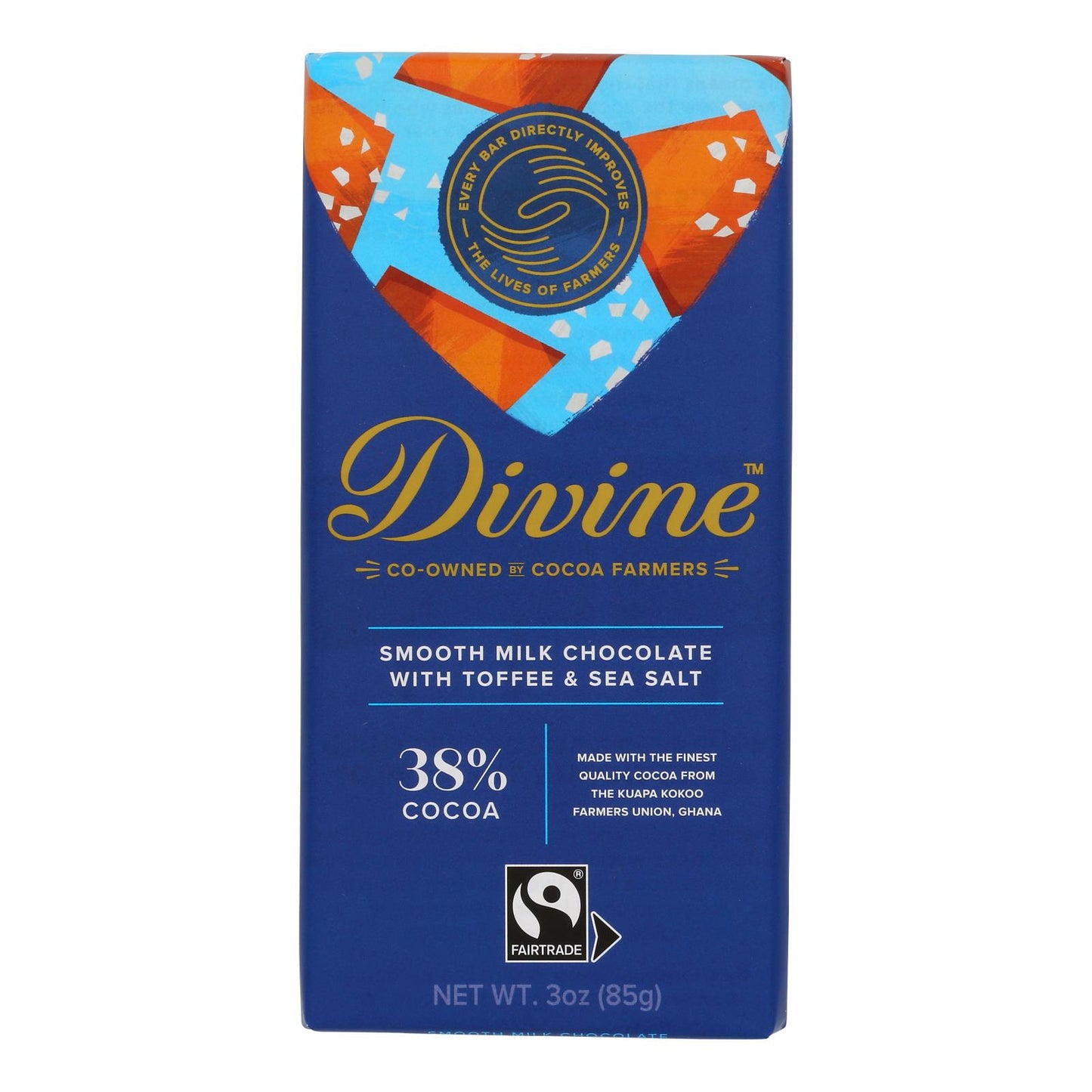 Divine - Barra de chocolate con leche Toff/Ssalt - Caja de 12 - 3 oz