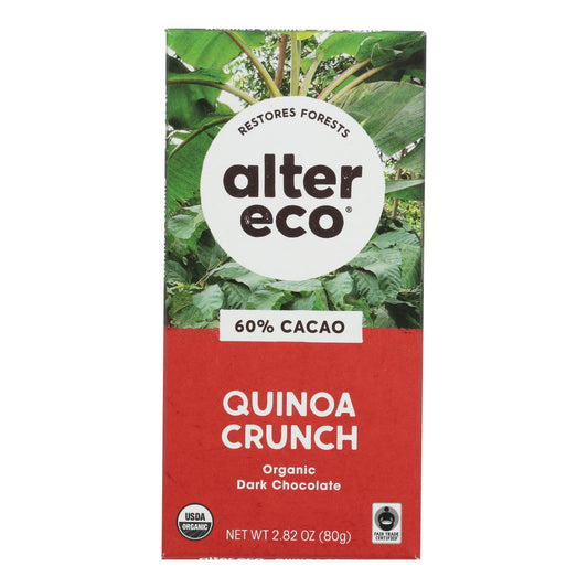 Barra de chocolate orgánico Alter Eco Americas - Quinoa oscura - Barras de 2,82 oz - Caja de 12