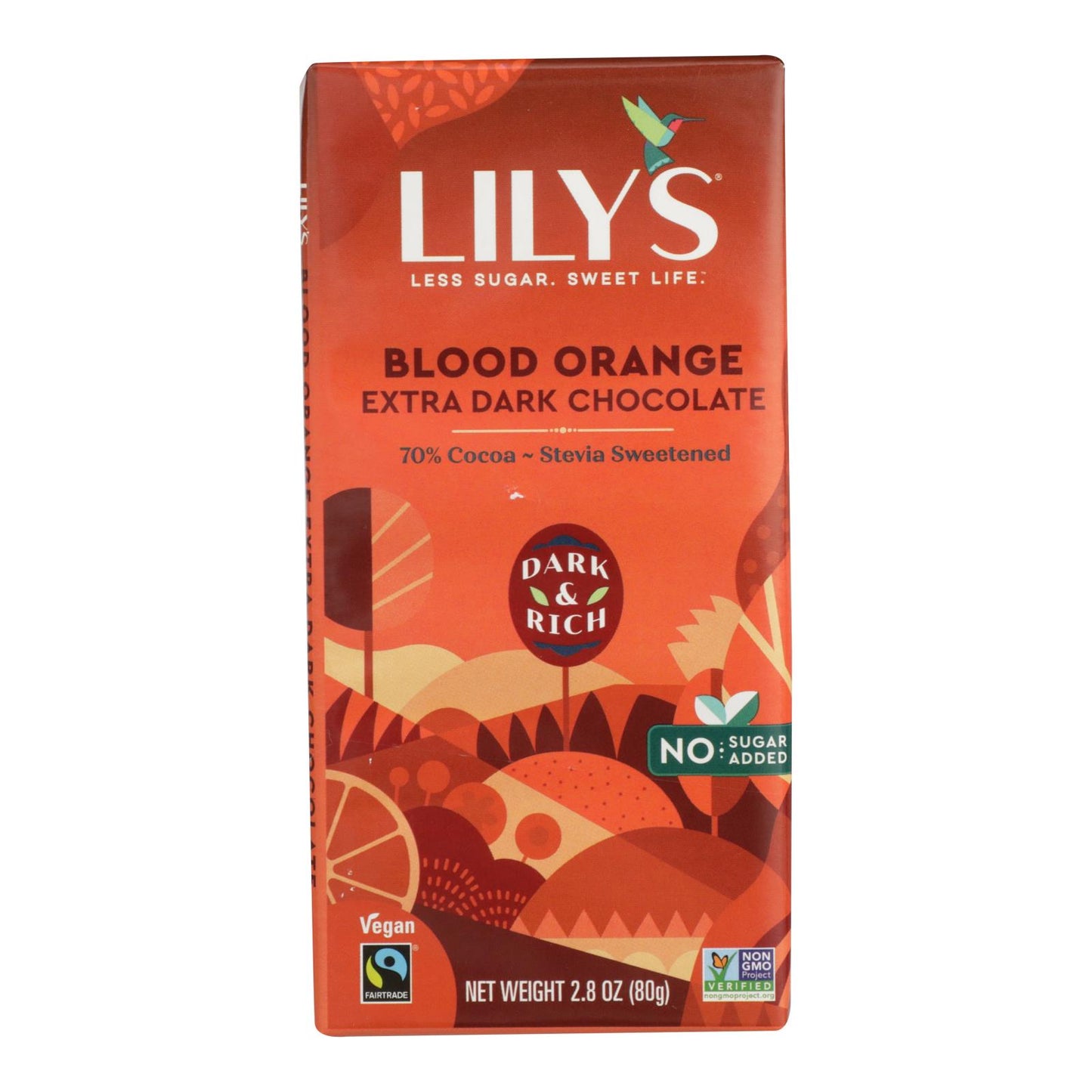 Lily's Sweets 黑巧克力棒 - 血橙 - 一箱 12 块 - 2.8 盎司。