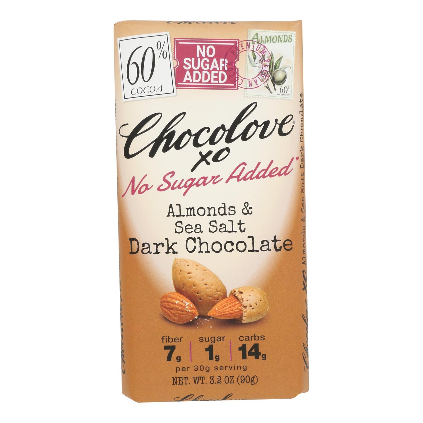 Chocolove - Barra de chocolate negro Xo con almendras y sal - Caja de 12 - 3,2 oz