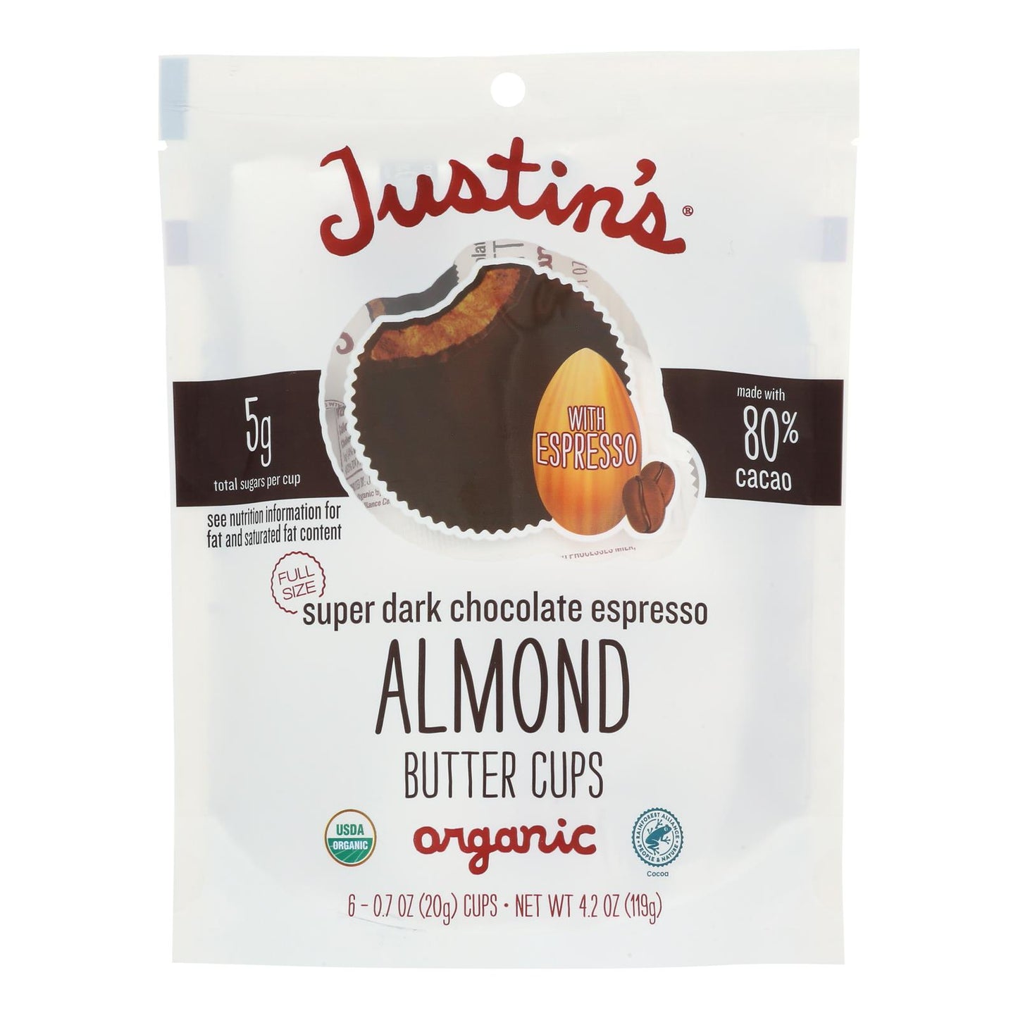 Café espresso con chocolate negro Almbtr de Justin's - Caja de 6 - 4,2 oz