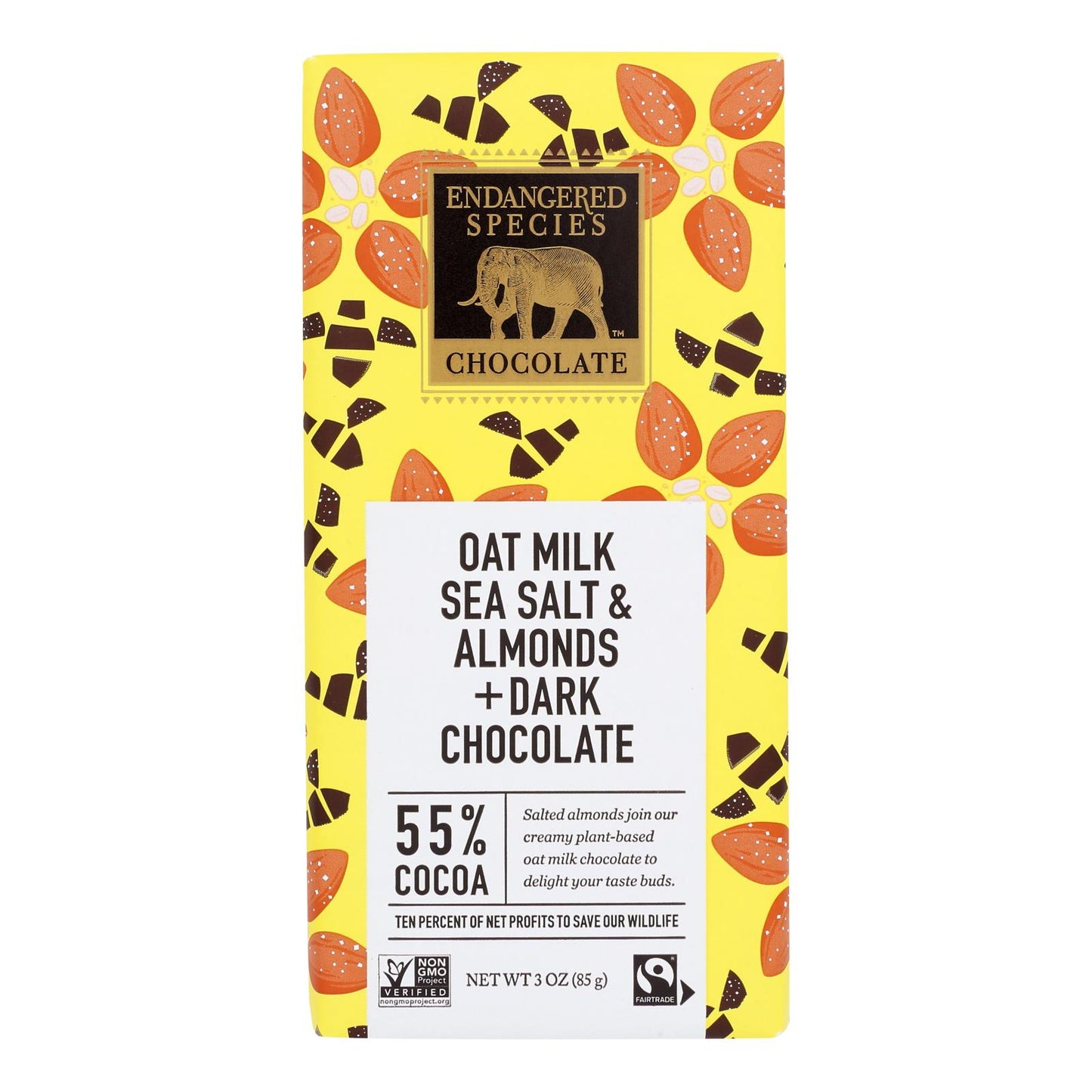 Chocolate con especies en peligro de extinción: chocolate negro, avena, leche y sal marina (caja de 12 unidades, 3 oz)