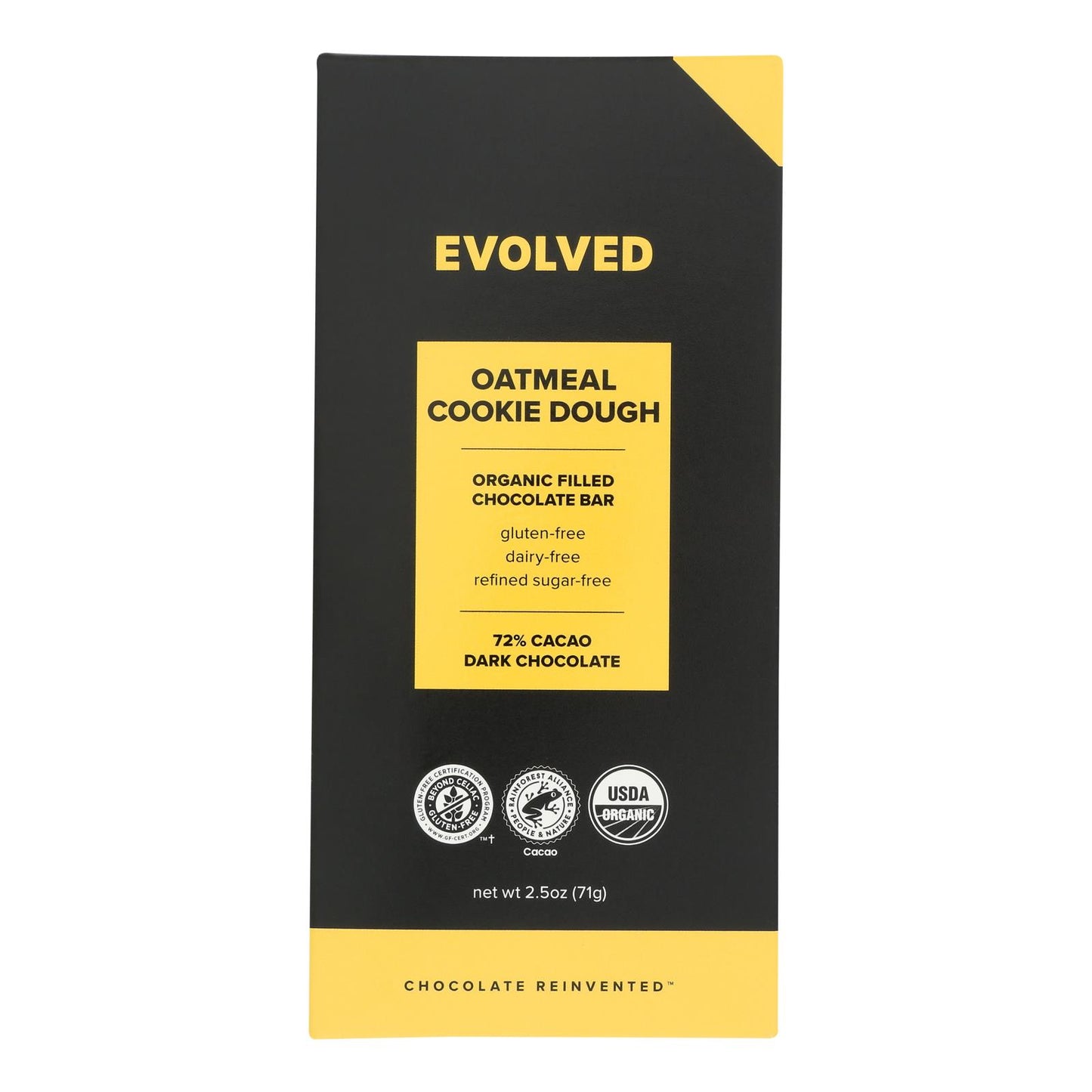 Evolved - Barra de chocolate con masa de galleta de avena - Caja de 8 - 2.5 oz
