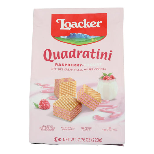 Loacker Quadratini Wafer Cookies, Raspberry-yogurt, Bite Size Wafer Cookies  - Case Of 6 - 7.76 Oz