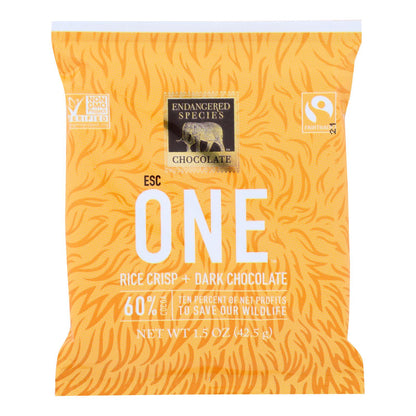 Chocolate con especies en peligro de extinción: crujiente de arroz con chocolate negro al 60 % de CAC, caja de 12 unidades de 1,5 oz