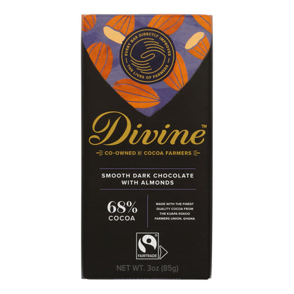 Divine - Barra de chocolate negro con almendras - Caja de 12 - 3 oz