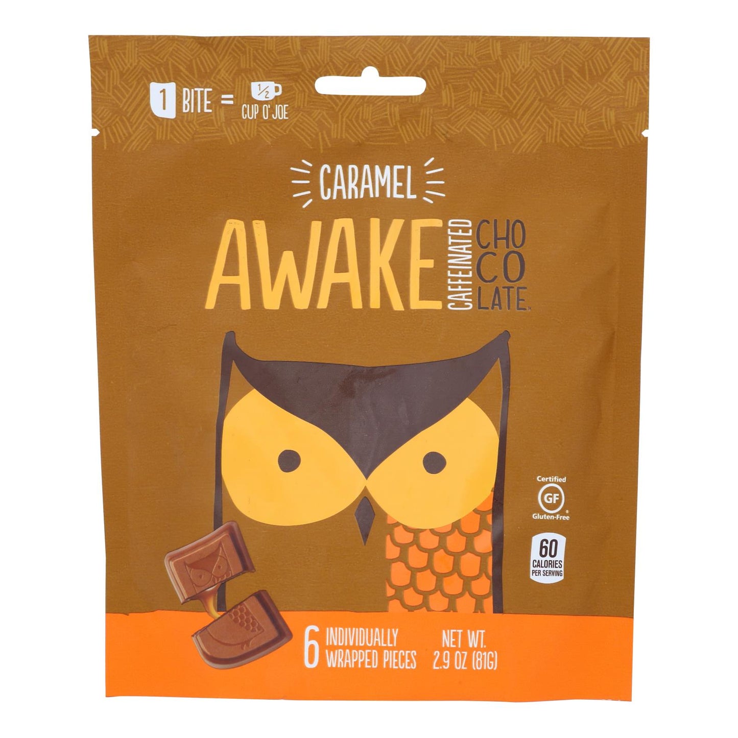 Awake Chocolate - Bolsa de chocolate con leche y caramelo - Caja de 10 - 2,9 oz