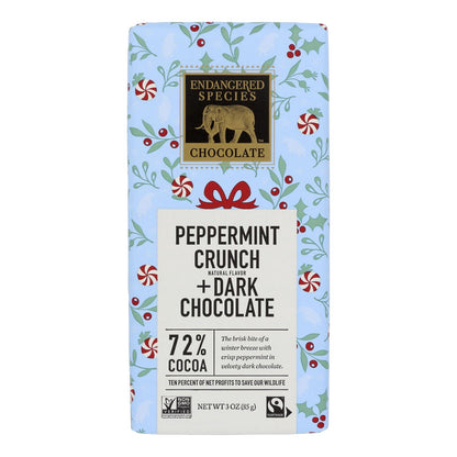 Our Endangered Species Chocolate Dark Chocolate Bar With Peppermint Crunch  - Case Of 12 - 3 Oz