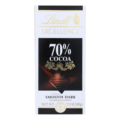 Barra de chocolate Lindt - Chocolate negro - 70 por ciento de cacao - Suave - Barras de 3,5 oz - Caja de 12