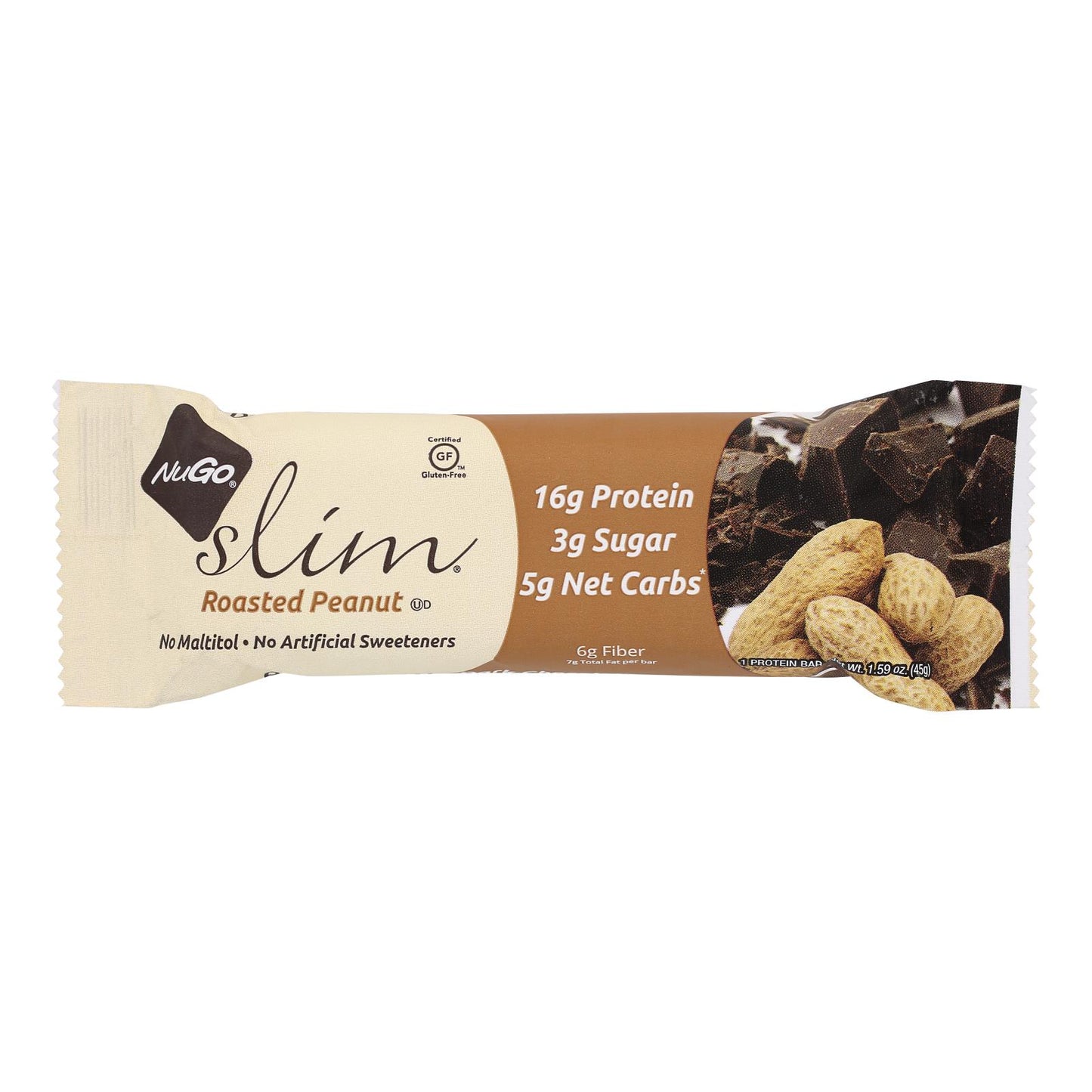 Barras de Nugo Nutrition - Slim - Maní tostado - Barras de 1,59 oz - Caja de 12