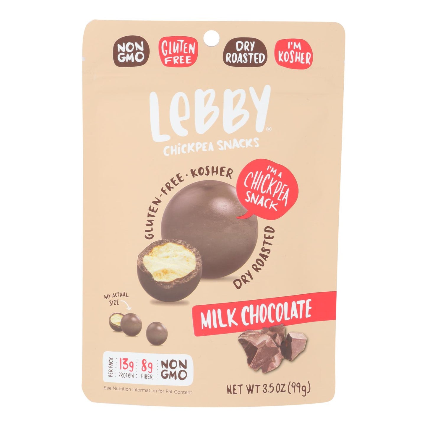 Lebby Snacks - Bocadillos de garbanzos con chocolate con leche - Caja de 6 - 3,5 oz