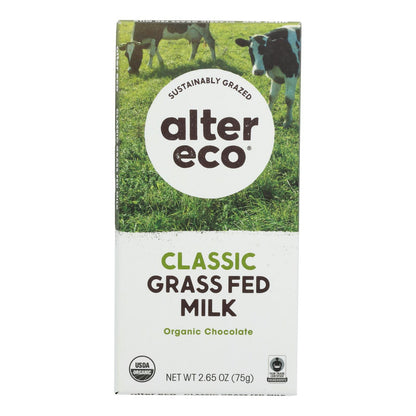 Alter Eco - Barra de chocolate clásica con leche en gr - Caja de 12 - 2,65 oz