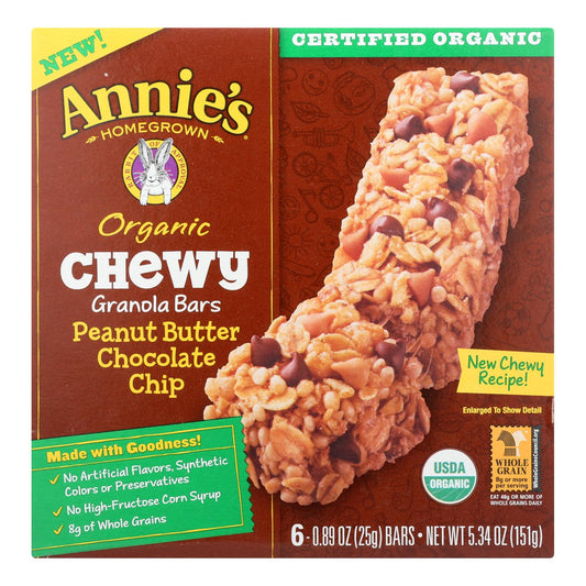 Annie's Homegrown Organic Chewy Granola Bars Peanut Butter Chocolate Chip - Case Of 12 - 5.34 Oz.