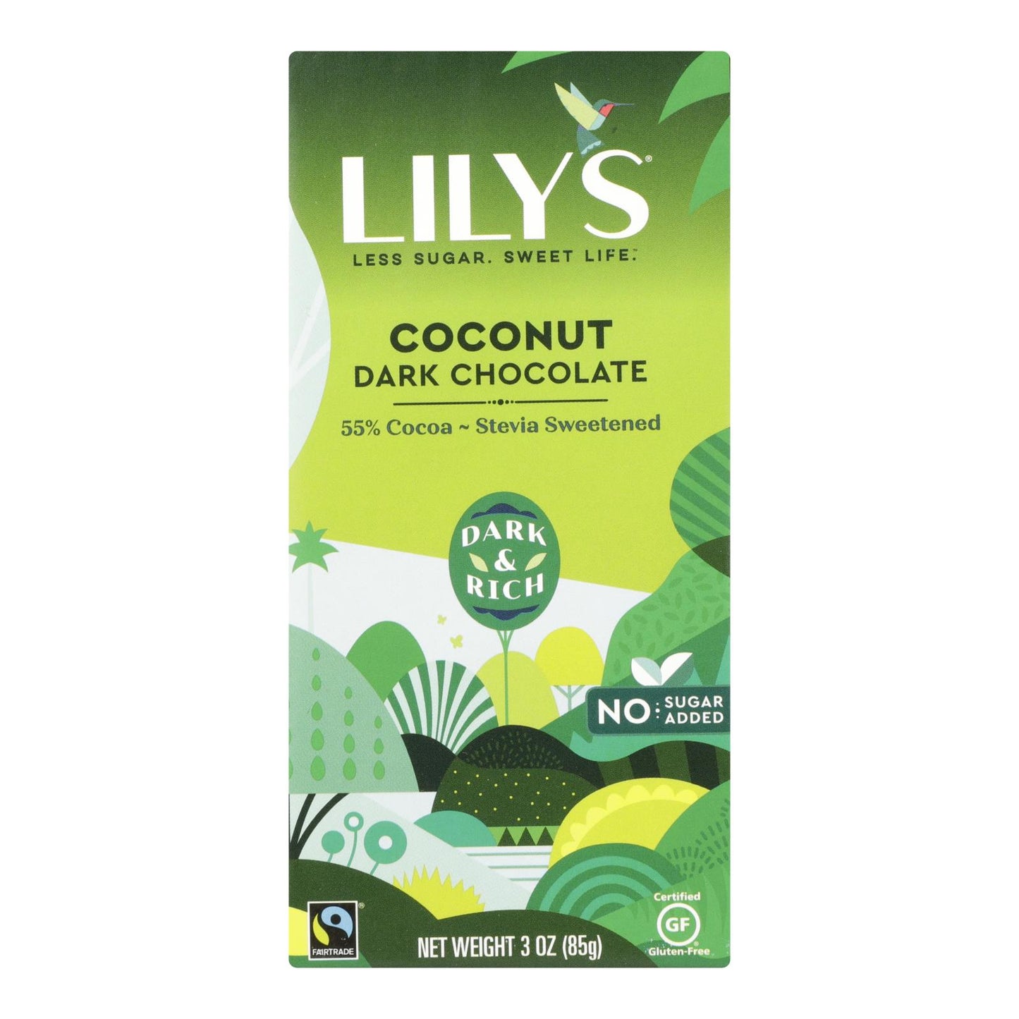 Barra de chocolate Lily's Sweets - Chocolate negro - 55 por ciento de cacao - Coco - Barras de 3 oz - Caja de 12