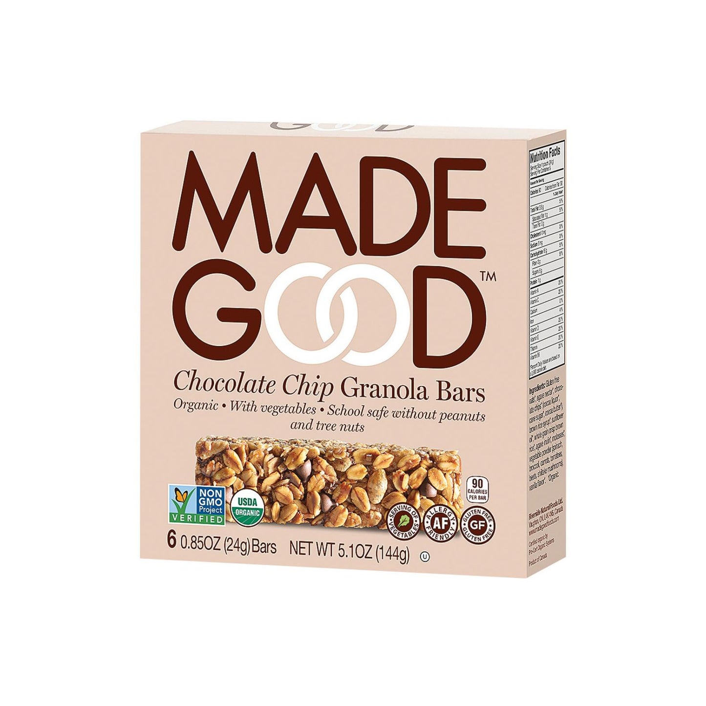 Barra de granola Made Good, con chispas de chocolate, caja de 6, 5 oz.