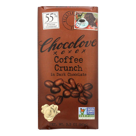 Chocolove Xoxox - Barra de chocolate premium - Chocolate negro - Crujiente de café - Barras de 3,2 oz - Caja de 12