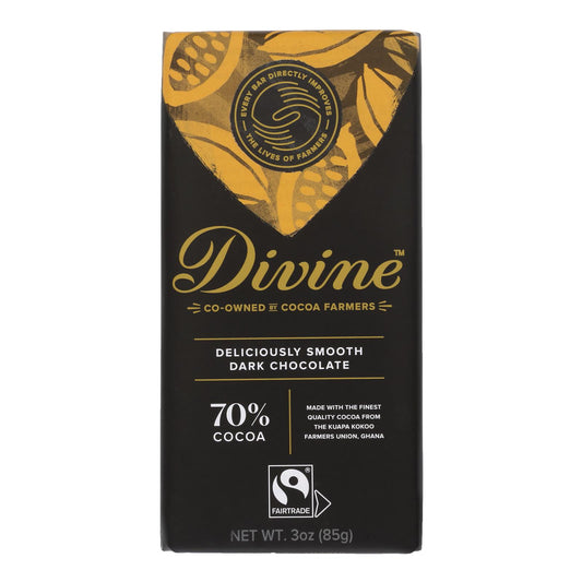 Divine - Barra de chocolate negro 70 % cacao - Caja de 12 - 3 oz