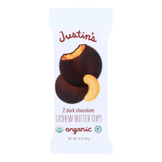 Tazas de mantequilla de nueces y anacardos de Justin - Chocolate negro - Caja de 12 - 1.4 oz.