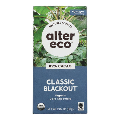 Barra de chocolate orgánico Alter Eco Americas - Blackout oscuro - Barras de 2,82 oz - Caja de 12