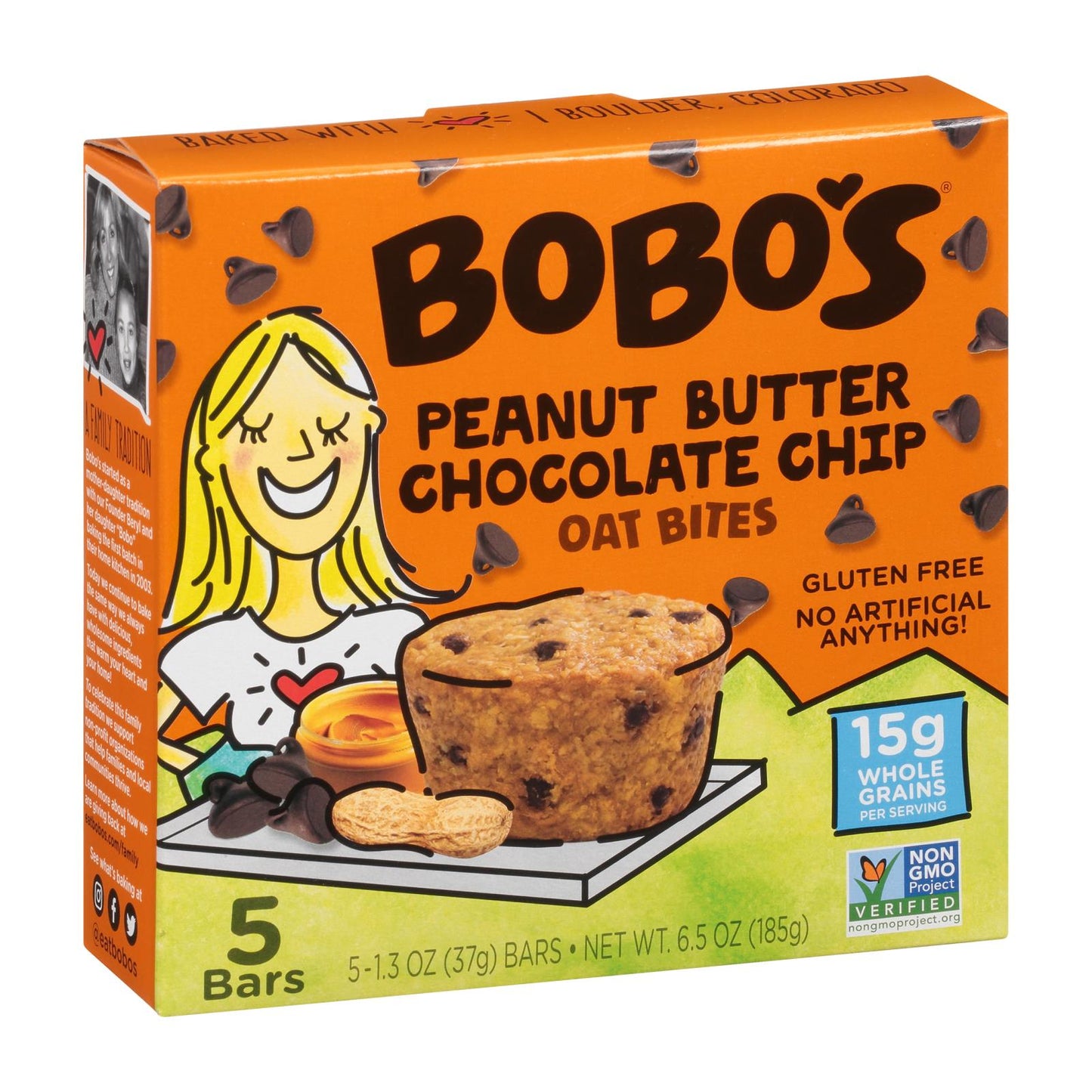 Barras de avena Bobo's - Oat Bite Pnutbtr con chips de chocolate - Caja de 6 - 6.5 oz