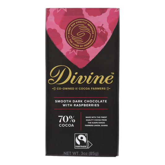 Divine - Barra de chocolate negro con frambuesa - Caja de 12 - 3 oz