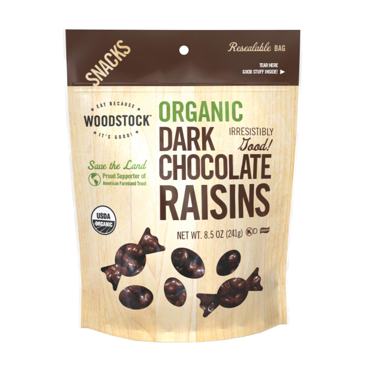 Pasas de chocolate negro orgánico Woodstock - Caja de 8 - 8,5 oz