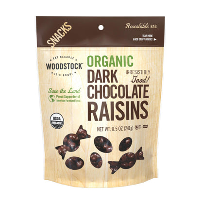 Pasas de chocolate negro orgánico Woodstock - Caja de 8 - 8,5 oz