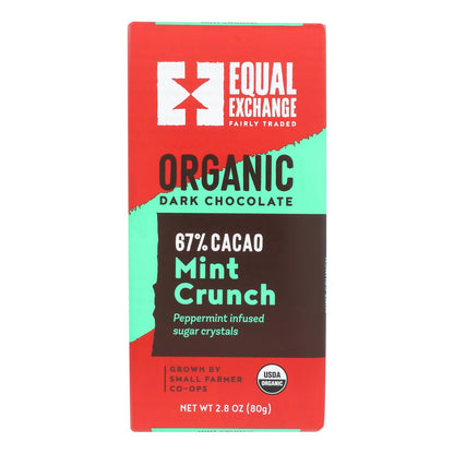 Equal Exchange Organic Dark Chocolate Bar - Mint Crunch - Case Of 12 - 2.8 Oz.