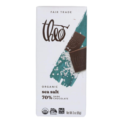 Barra de chocolate orgánico Theo Chocolate - Clásico - Chocolate negro - 70 por ciento de cacao - Sal marina - Barras de 3 oz - Caja de 12