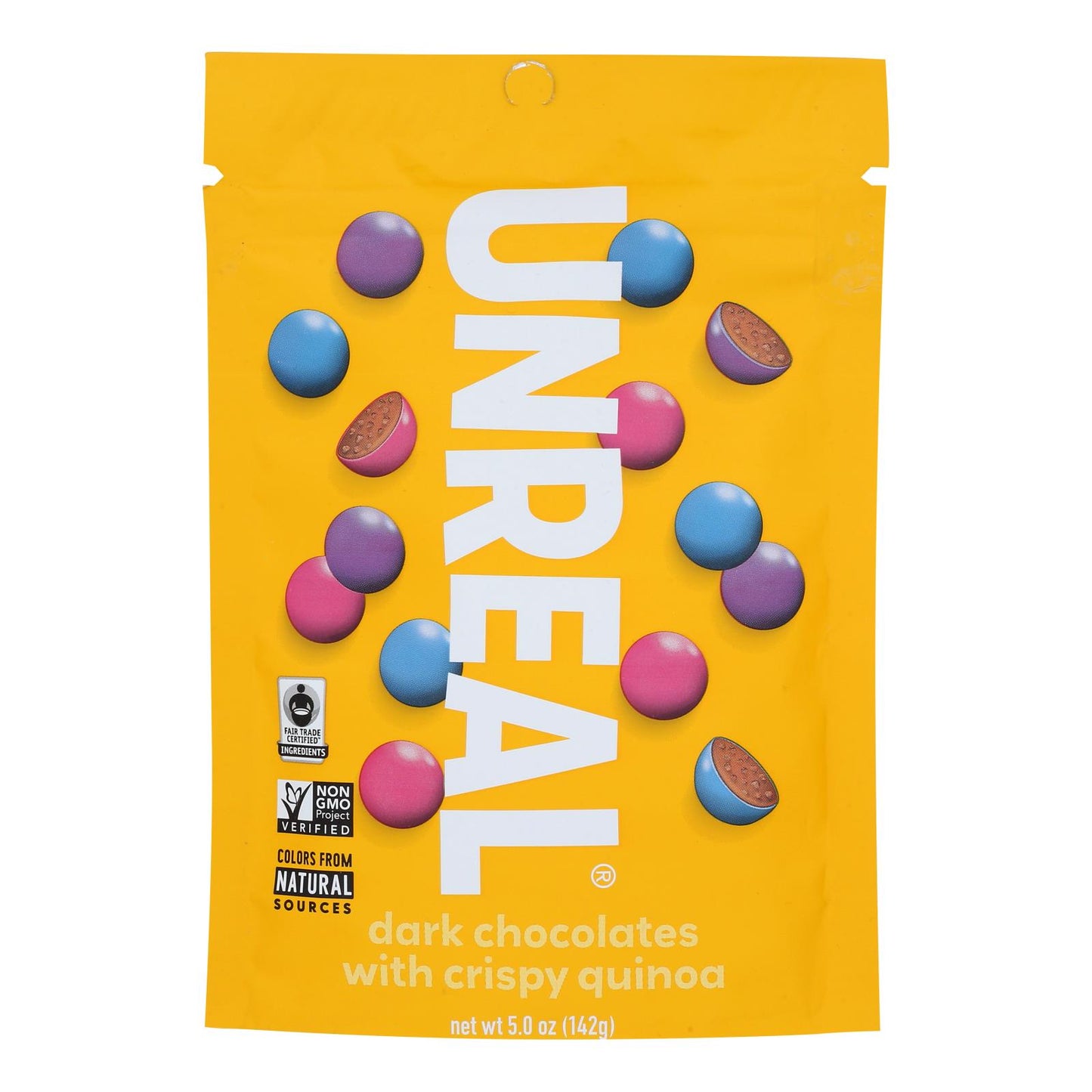 Unreal - Gemas de chocolate y quinoa crujientes - Chocolate negro - Caja de 6 - 5 oz.