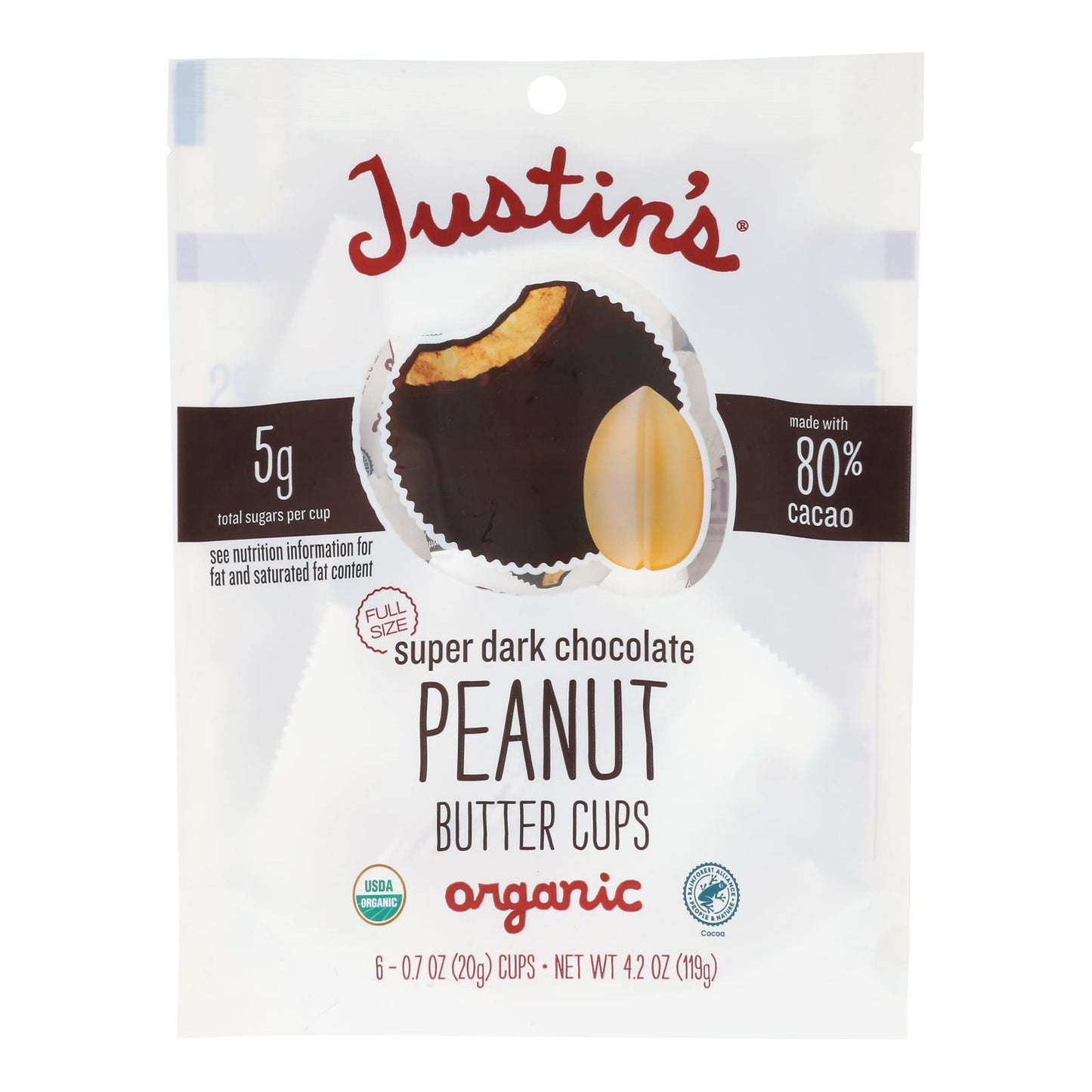 Justin's - Taza de mantequilla de maní con chocolate negro - Caja de 6 - 4,2 oz