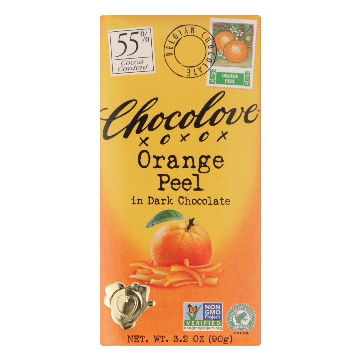 Chocolove Xoxox - Barra de chocolate premium - Chocolate negro - Cáscara de naranja - Barras de 3,2 oz - Caja de 12