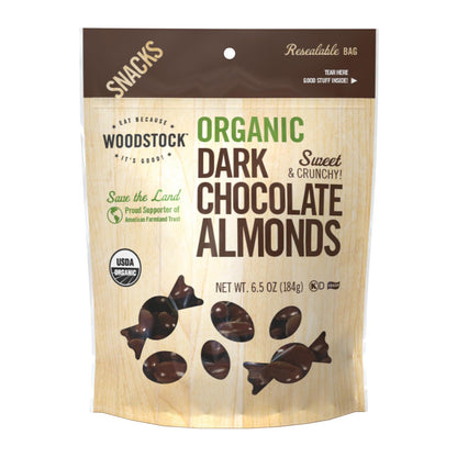 Woodstock Organic Dark Chocolate Almonds - Case Of 8 - 6.5 Oz