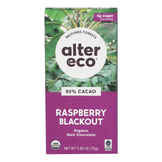 Alter Eco - Chocolate Blkout Frambuesa 85% - Caja de 12 - 2,65 oz