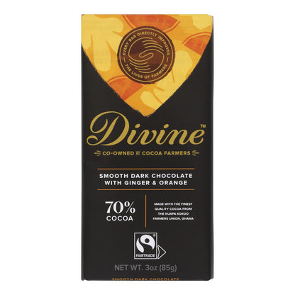 Divine - Barra de chocolate negro 70 % GNG/ORNG - Caja de 12 - 3 oz