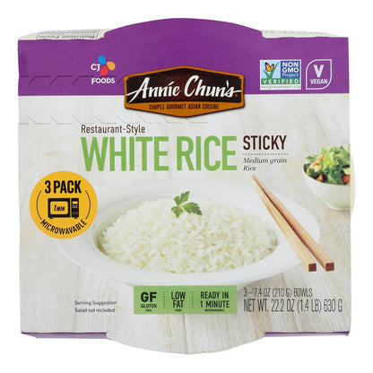 Arroz blanco pegajoso de Annie Chun's, paquete de 3, caja de 6, 22,2 onzas