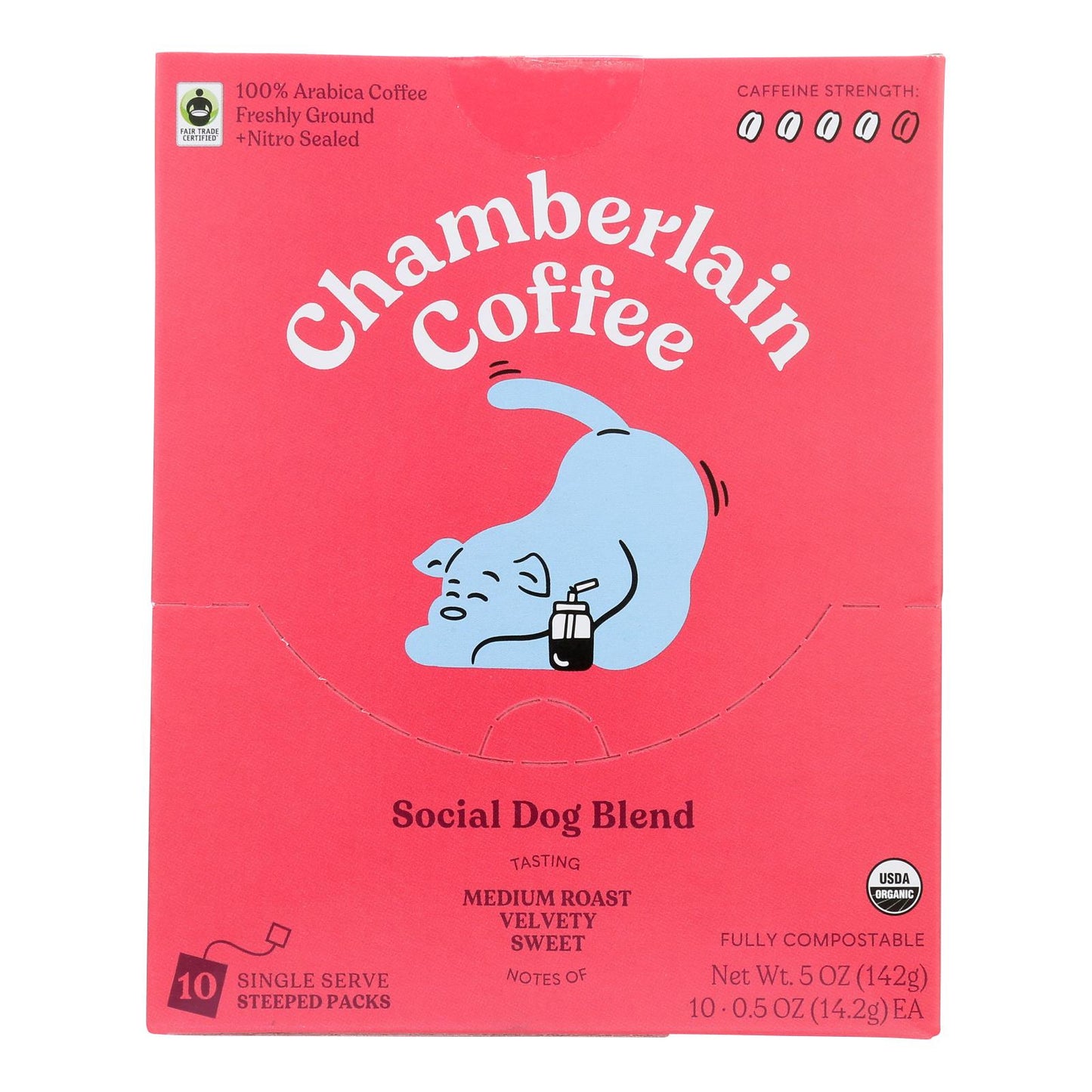 Café orgánico Chamberlain Coffee - Bolsas de café de una sola porción con goteo, paquete de 10 (caja de 12) de 5 onzas