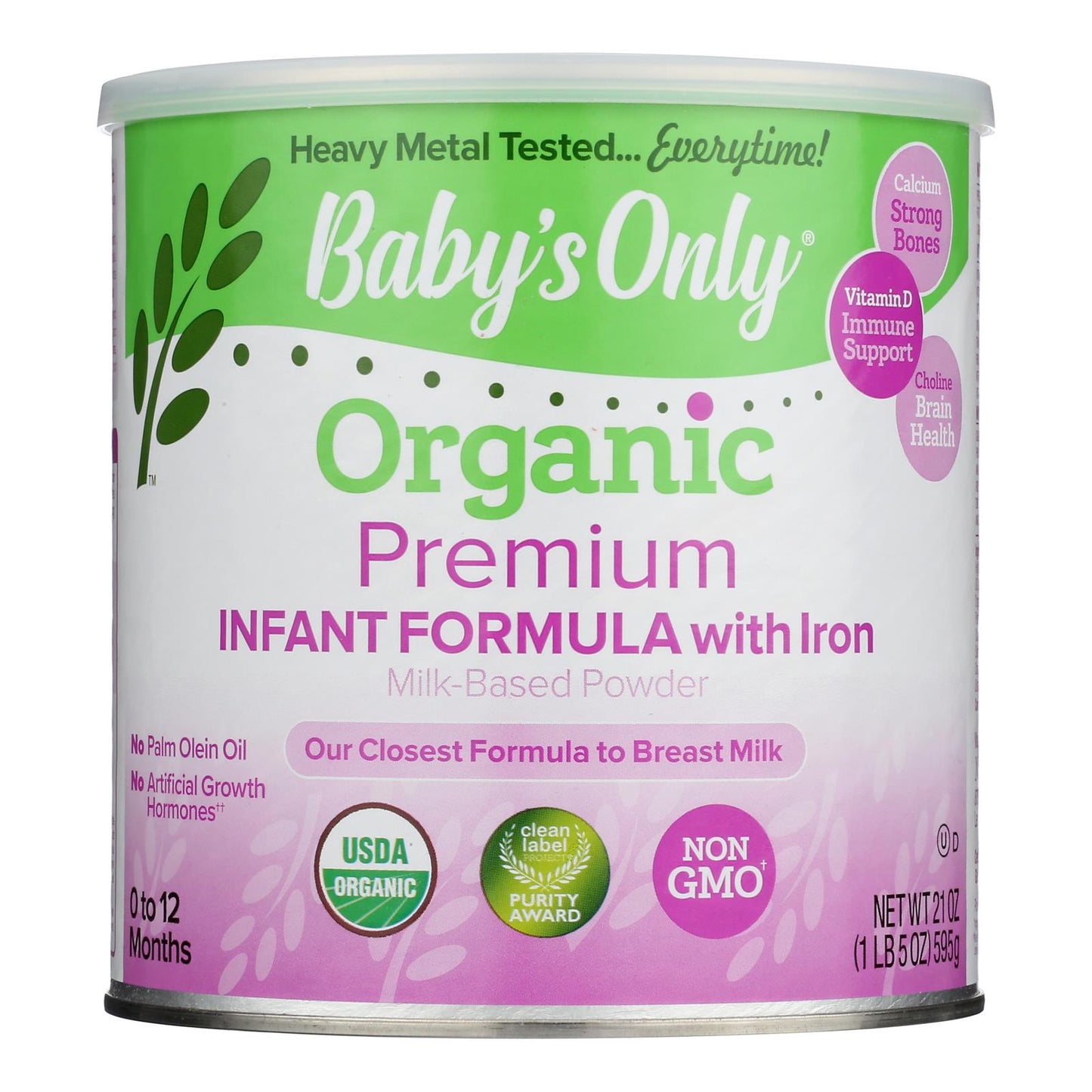 Fórmula infantil orgánica Baby's Only, 2 lácteos de primera calidad, caja de 6 a 21 onzas