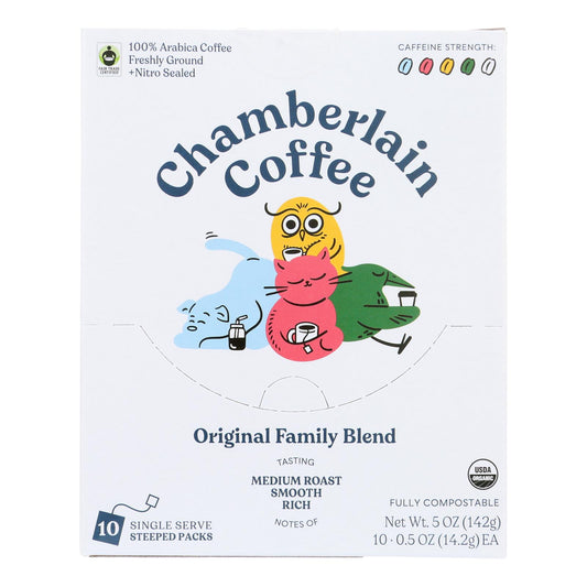 Café Chamberlain - Café orgánico Step Drip Original Family, paquete de 10, caja de 12, 5 onzas