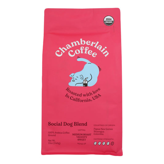 Café Chamberlain - Café molido orgánico de origen único para perros - Caja de 12 - 12 onzas