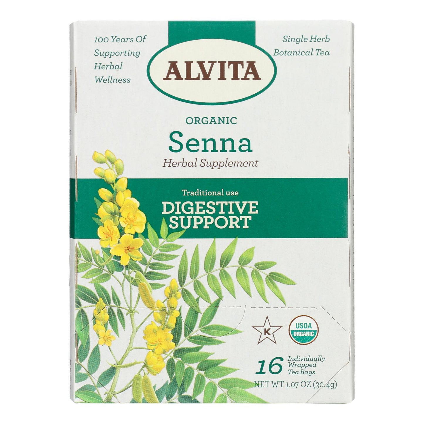 Alvita - Té orgánico de 2 hierbas con hojas de sena - 1 unidad - 16 bolsitas